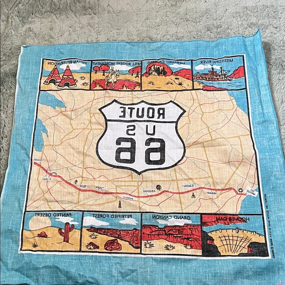 Vintage Route US 66 Map Bandana Scarf - Turquoise - Picture 9 of 11